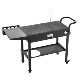 Outdoor Grill Cart, 31.0 x 17.0 inch Tabletop Size Grilling Table, Foldable Outdoor Cooking Table with Tissue Holder & Wheels (Option: Hooks & Side Table)