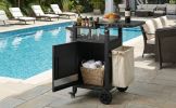 K&K Outdoor Grill Cart with Drop Leaf, Outdoor Metal Bar Cart Pizza Oven Table with Wheels, Stainless Steel Top