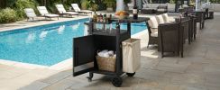 K&K Outdoor Grill Cart with Drop Leaf, Outdoor Metal Bar Cart Pizza Oven Table with Wheels, Stainless Steel Top
